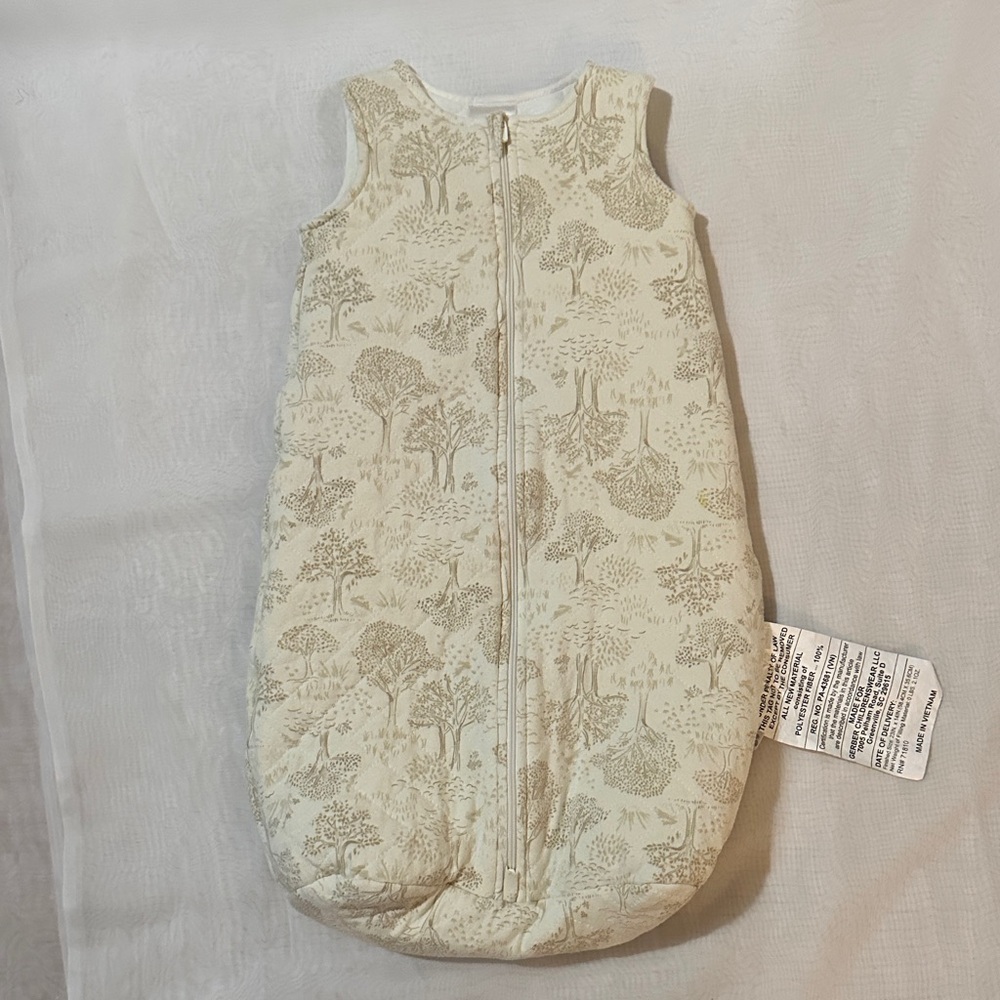 Sleeveless Cream Woodland-Print Baby Sleep Sack with Front Zip
